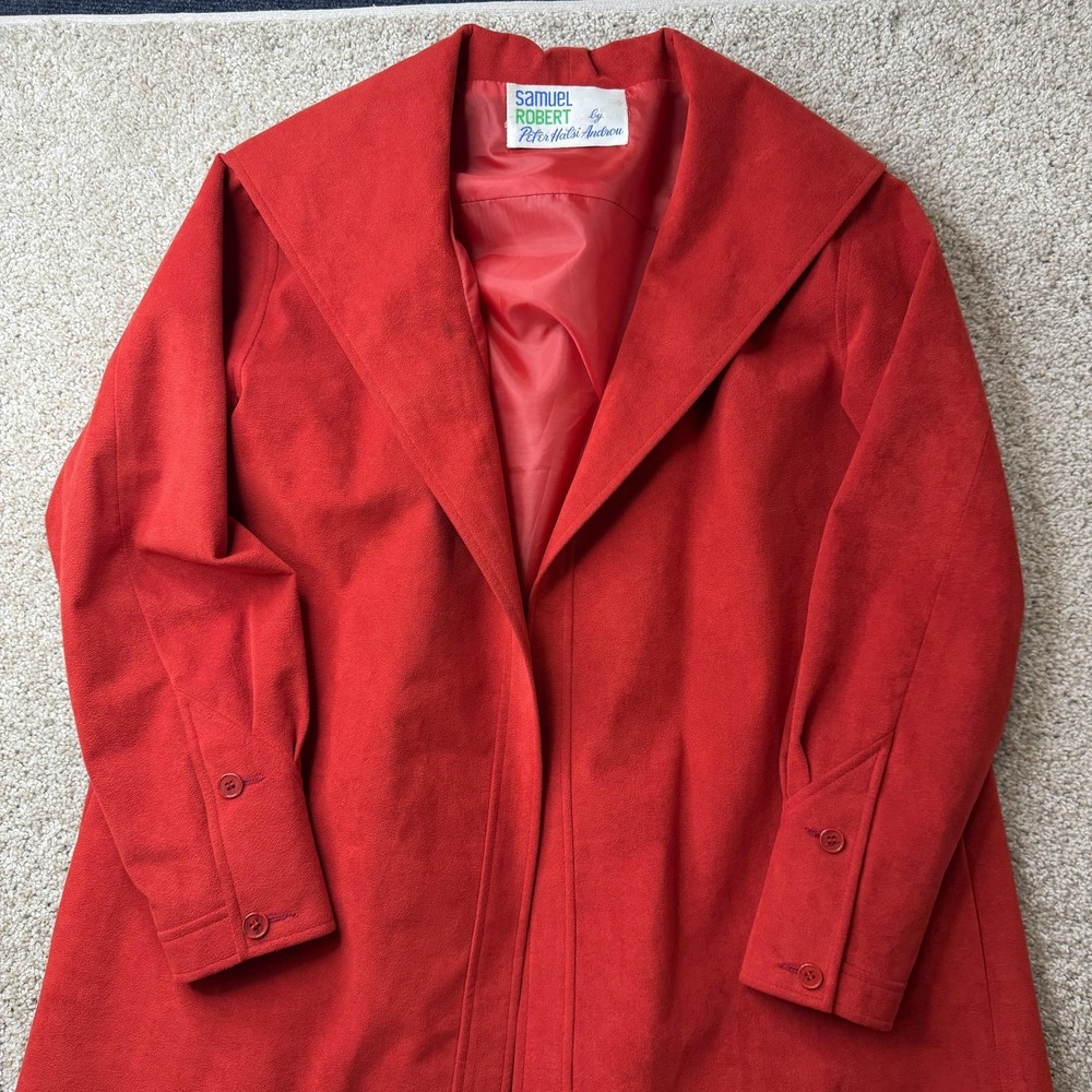 Vintage Samuel Robert Coat Womens 8 Red Long Overcoat Collared Lined Minimalist